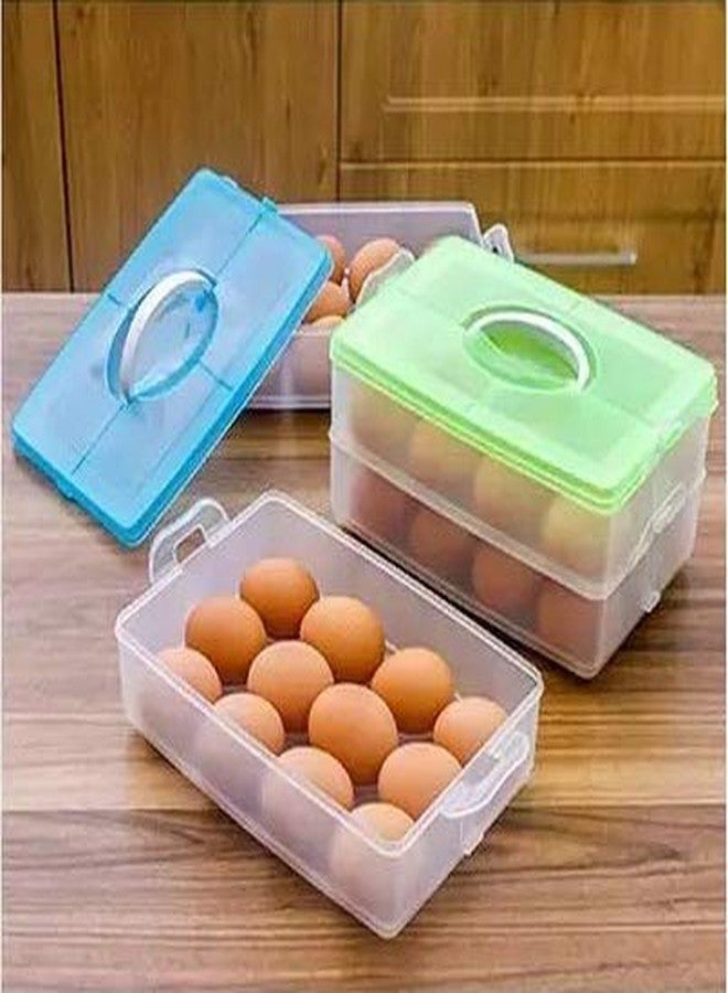 Cpixen Plastic Kitchen Refrigerator Egg Storage 24 Grid 2 Layer Egg Container Organizer Box Plastic Portable Airtight Outdoor Egg Storage Container with Carry Holder - Multicolor (24 Grid) - Image 5